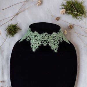 Green Lace Choker Necklace Floral Fairycore  Vintage Style Jewelry Adjustable